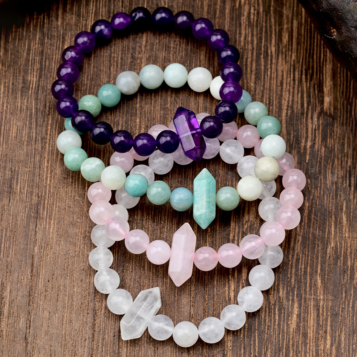 Natural Stone Hexagonal Amethyst Rose Quartz Bracelet